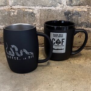 Black Rifle coffee Black Mugs Set ceramic and aluminum coffee or die